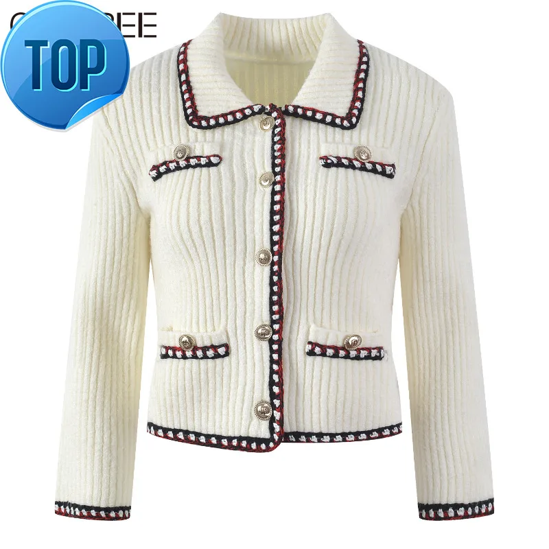 Gold Buttons Knitted Sweater Luxury Women 2023 Autumn Winter Brand Designers Clothes Korean Vintage White Black Cardigan Mujer