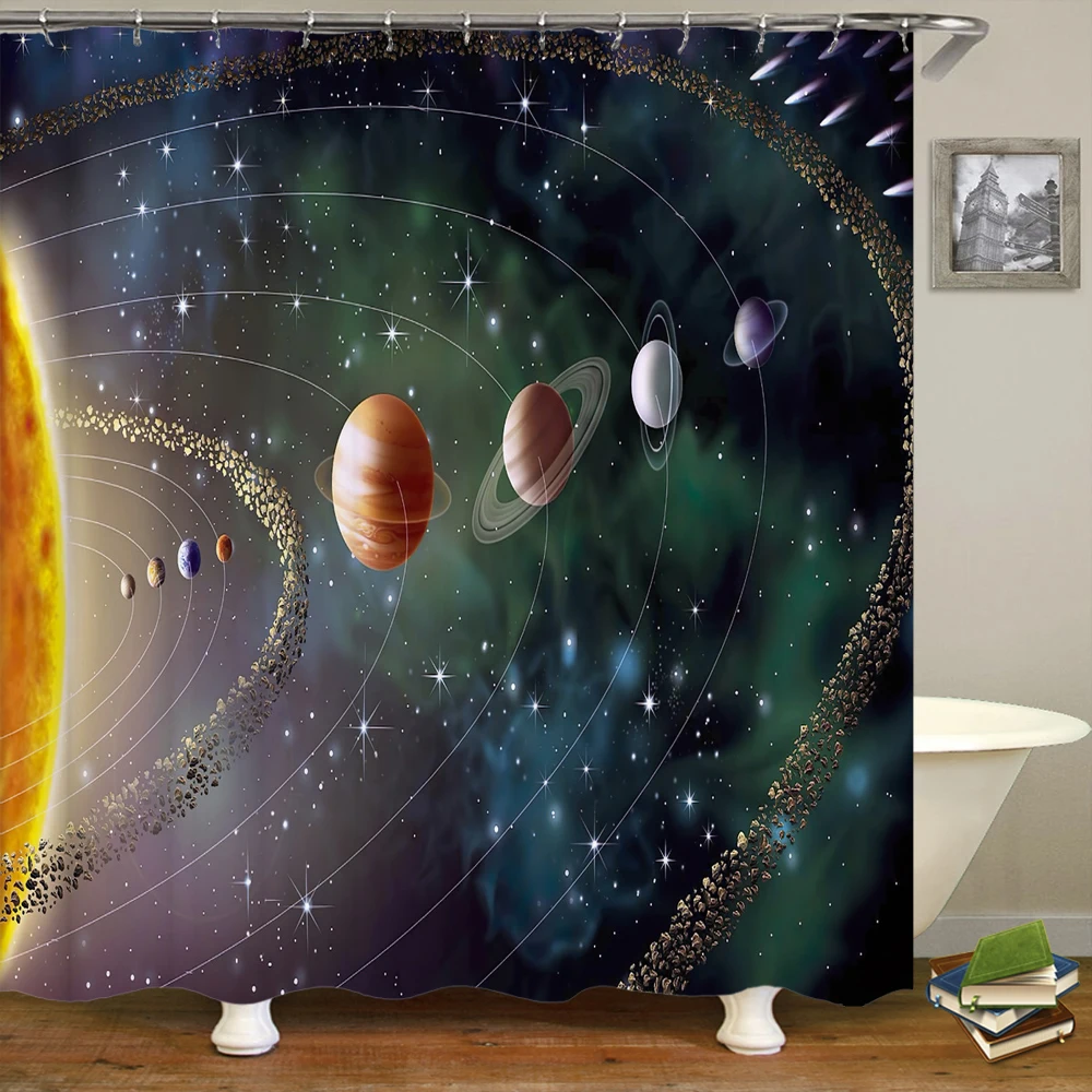 

Earth Universe Starry Sky Shower Curtain Bathroom Decoration Waterproof Polyester Cloth Landscape Night Shower Curtains Set Mat