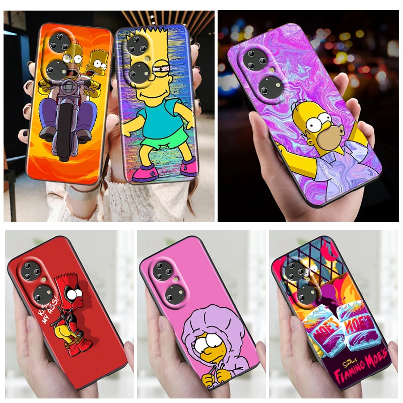 

Simpsons Lisa Bart Homer Phone Case For Huawei P50 P40 P30 P20 Lite 5G Nova Y70 Plus 9 SE Pro 5T Y9S Y9 Prime Y6 2019 Black