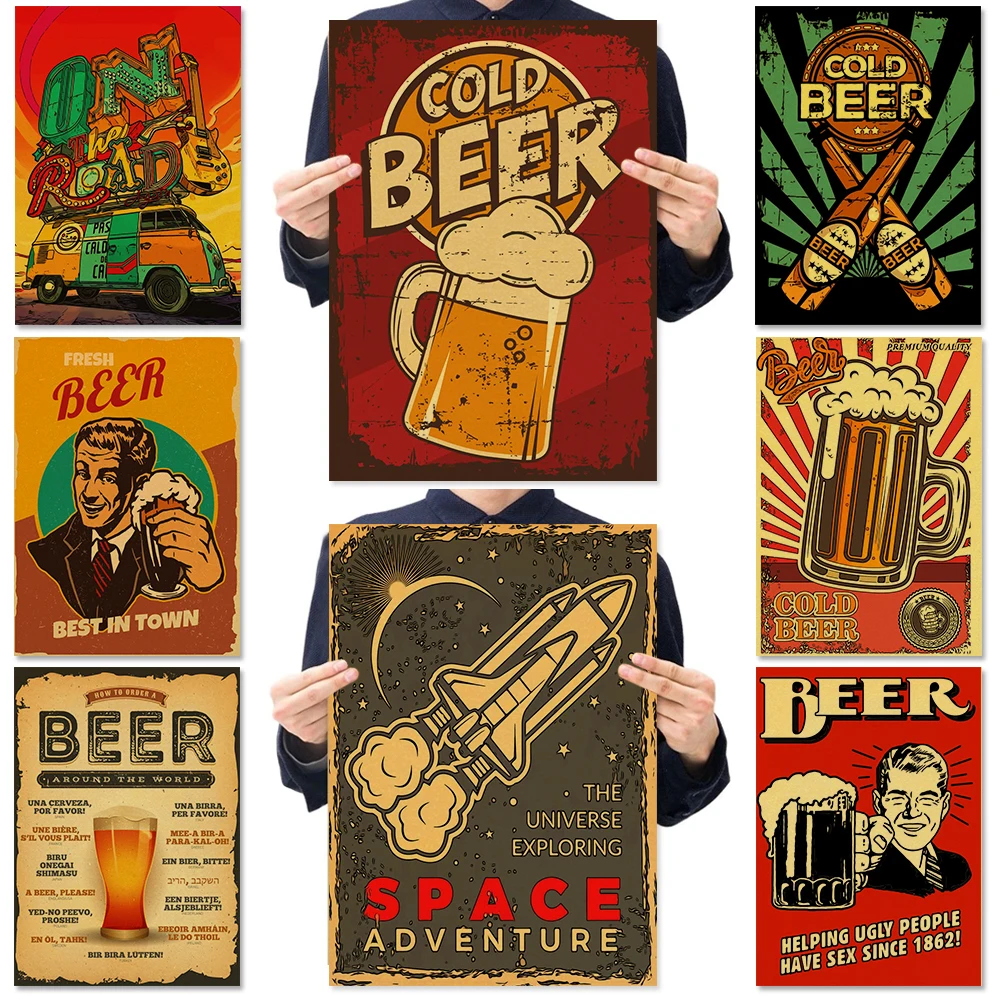 

Bar Beer Retro Poster Kraft Paper Posters Vintage Home Medicine Student Decor Medical Art Wall Painting Poster