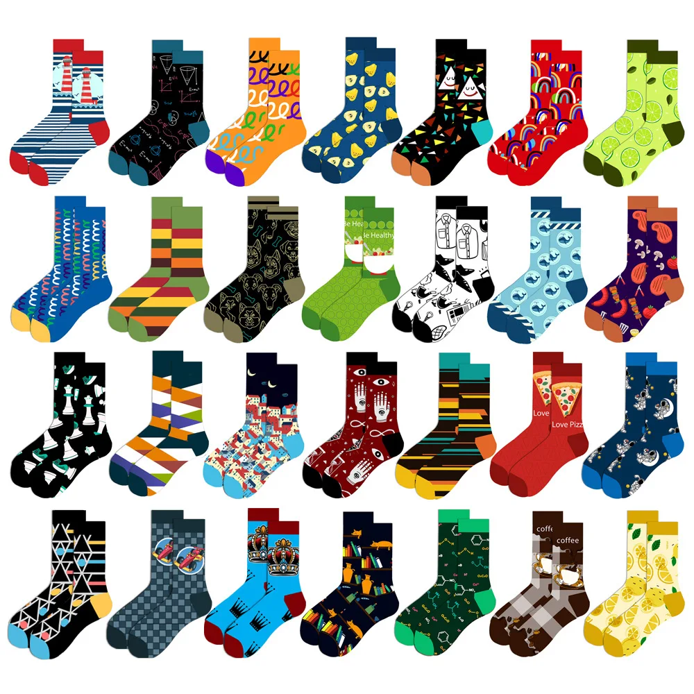 Funny Sock 10 Pairs Autumn and Winter New Geometric Men's Socks Fruit Women's Socks Street Fashion Socks Astronaut Socks