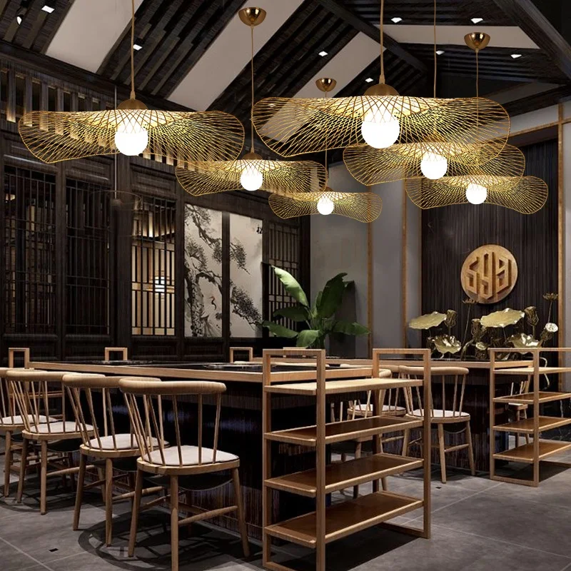 Chinese Bamboo Weaving Wicker Rattan Shade Cap Pendant Light E27 lamps Lanterns Handmade Living Room Hotel Pendant Lamps images - 6