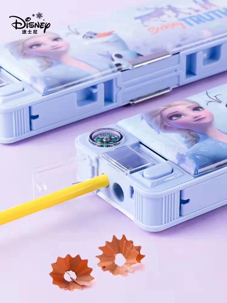 Disney Frozen Carton Pencil Case for Girls Primary Student Elsa Anna Double Stationery Box Large Capacity School Bags Mochila