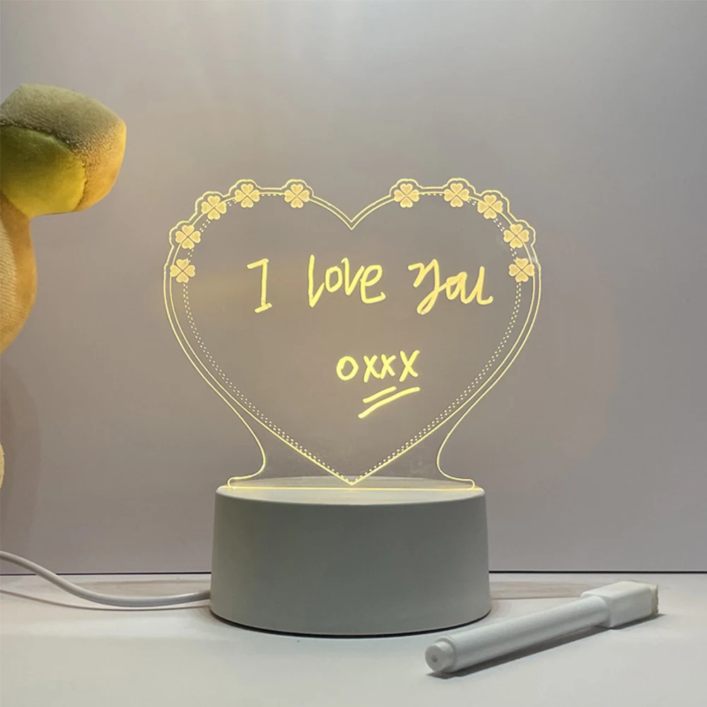 Creative LED night light note board heart-shaped night light USB message board with pen DIY night light room decoration Gift