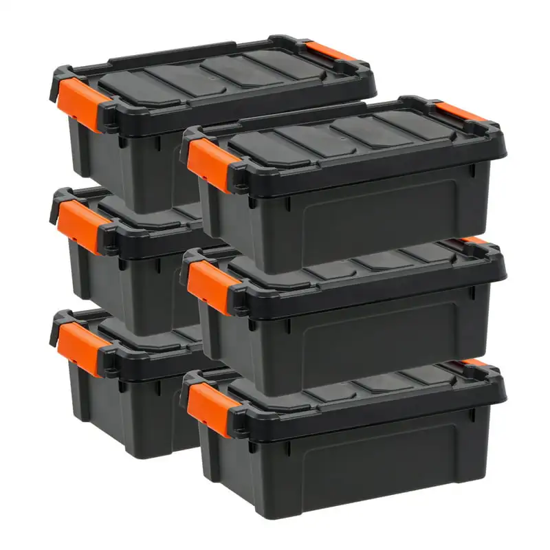 3 Gallon Heavy Duty Plastic Storage Box, Black, Set of 6