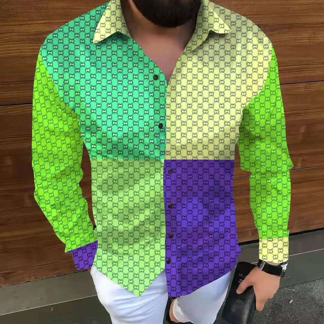 

Новая рубашка для мужчин и женщин, Гавайская Повседневная одежда с принтом букв и логотипом, приталенная брендовая рубашка с длинным рукаво...