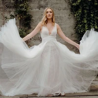 sumnus boho v neck princess wedding dress white for women robe de marie custom made tulle bridal gown long backless simple