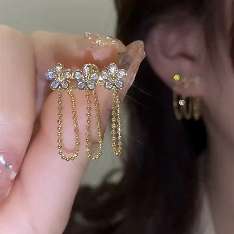 

2022 Korean Temperament Tassel Long Trendy Fashion Design Full Of Rhinestone Earrings Party Jewelry Exquisite Gifts Wholesale