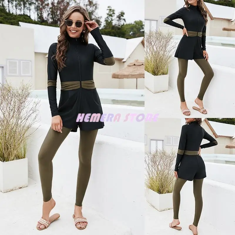 

Muslim Woman Swimsuit Bikini Middle East Conservative Swimsuit Long Sleeve Sun Protection Muslim Two-Piece Set Swimwear Burkini