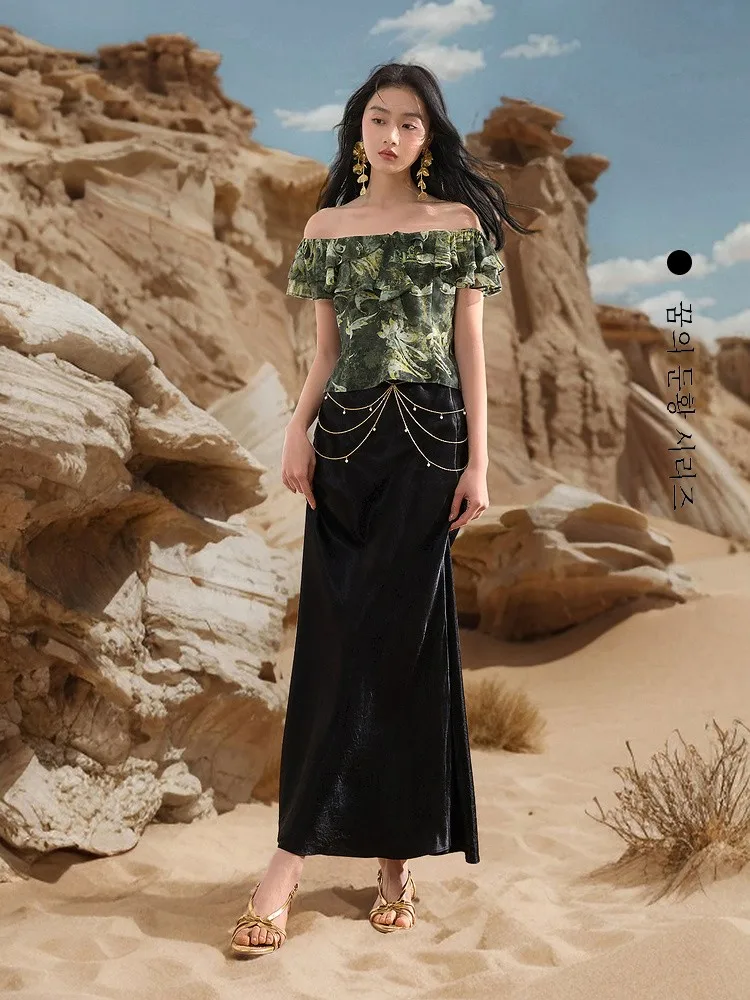 [Tricolor Dream Dunhuang X Linghua Cong] 2024 новый летний топ с оборками на талии китайский тонкий