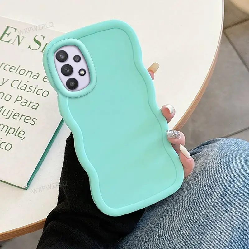 Solid Color Wave Phone Case For Samsung Galaxy A32 A54 A33 A34 A35 Quantum 4 A52S Jump A52 Silicone Shock-absorbing Soft Cover