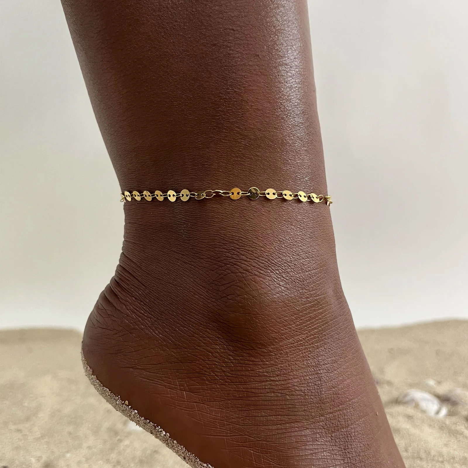 

Stainless Steel Wafer Chains Anklets Summer Accessories for Beach Simple Style Gold Color Link Chains Anklets Party Wholesale