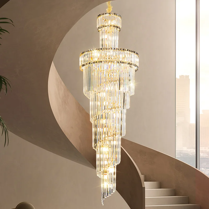 

Вилла полый дуплексный Люстра Хрустальный зал винтовая лестница постмодерн гостиная отель лобби светильник роскошные подвесные лампы