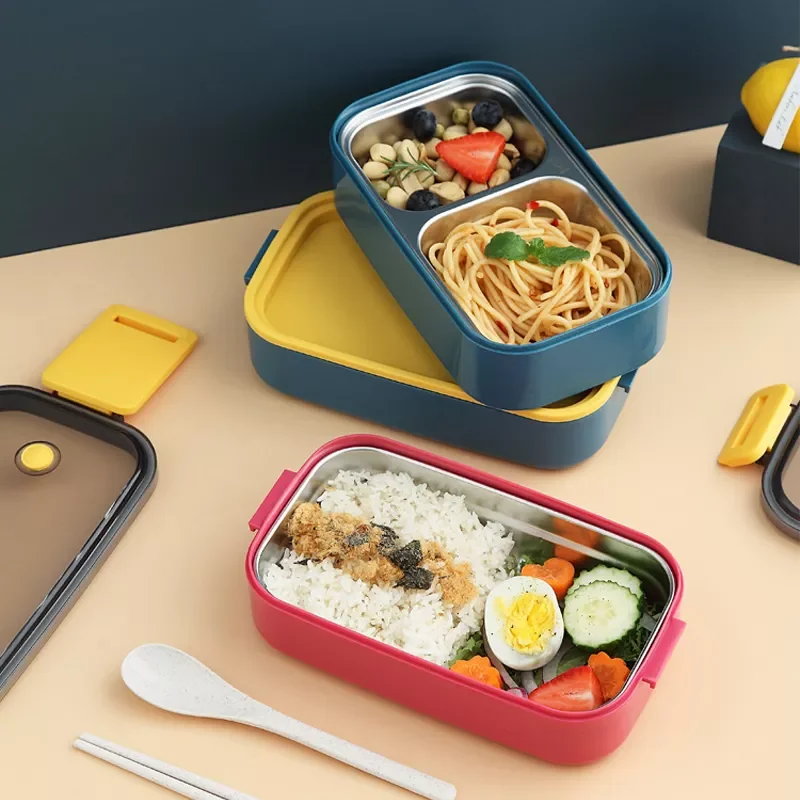 

Stainless Steel Cute Lunch Box For Kids Food Container Storage Boxs Wheat Straw Material Leak-Proof Japanese Style Bento Box