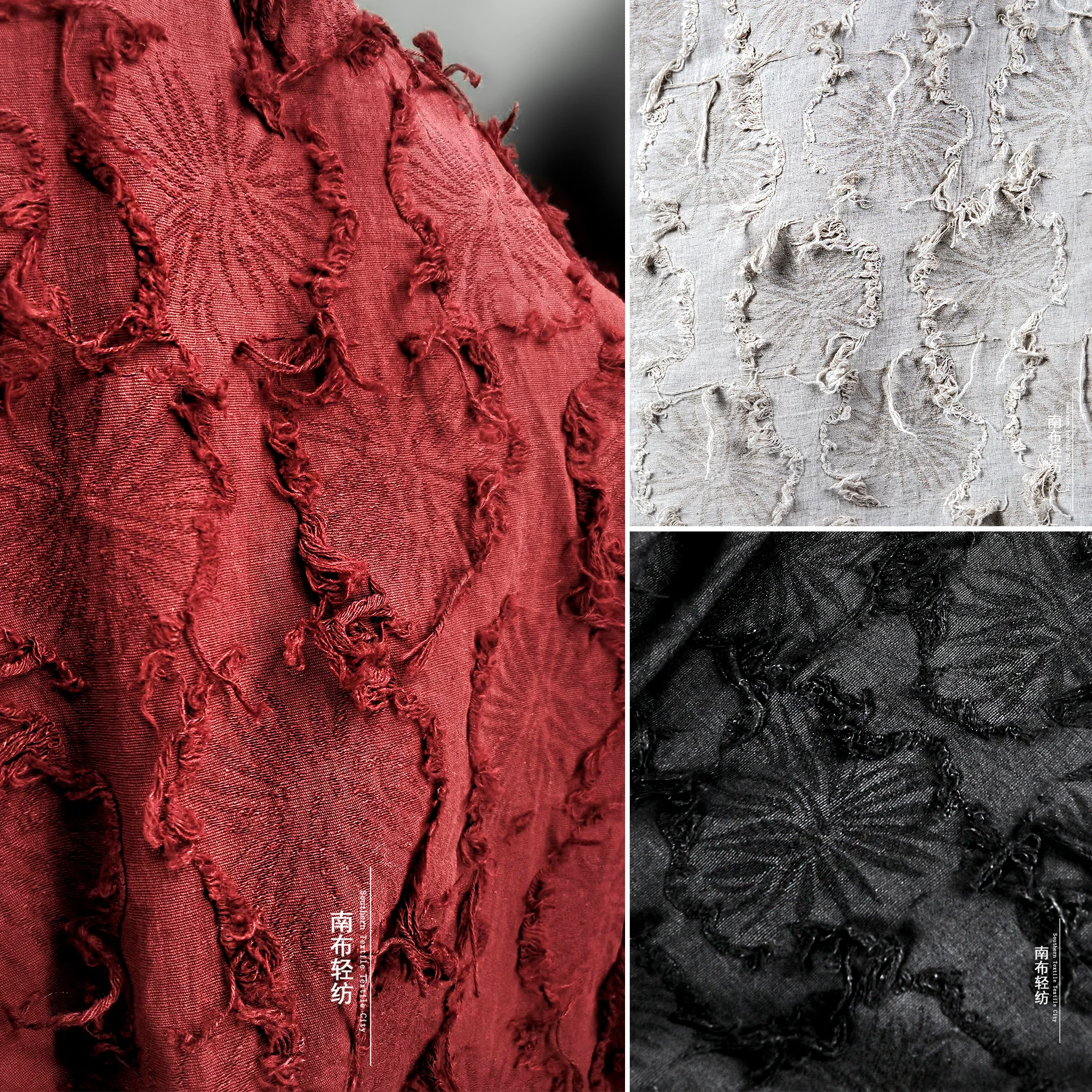 

Dark Tassel Washed Aged Cut Jacquard Craft 65% Cotton 35% Linen Texture Clothing Designer Fabric DIY Sewing Accessories Material