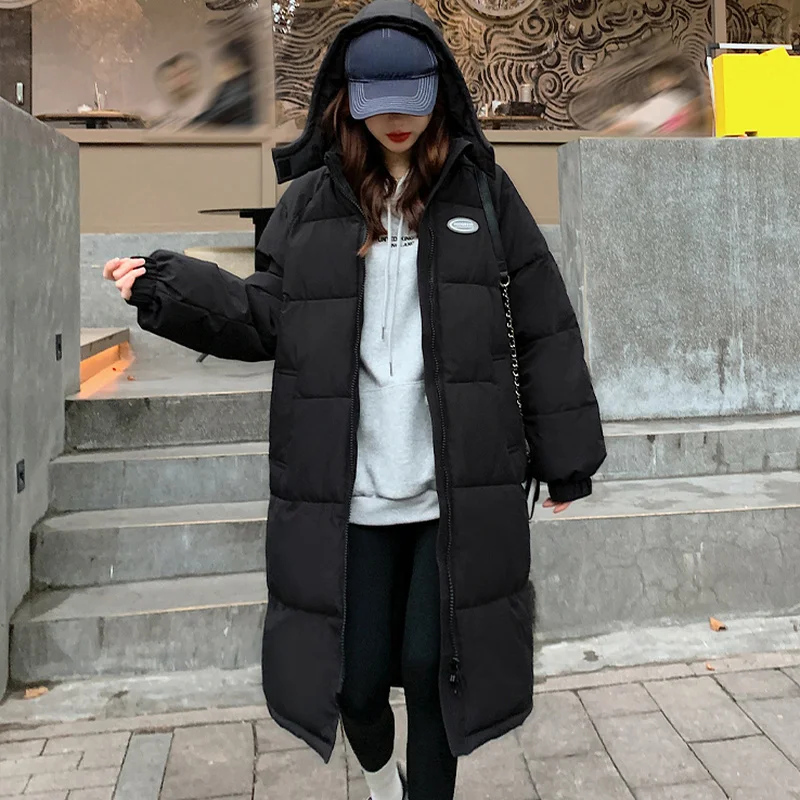 

Зимние толстые длинные теплые парки, пальто, модные женские пальто, повседневное пуховое пальто с капюшоном, свободные куртки с хлопковой п...