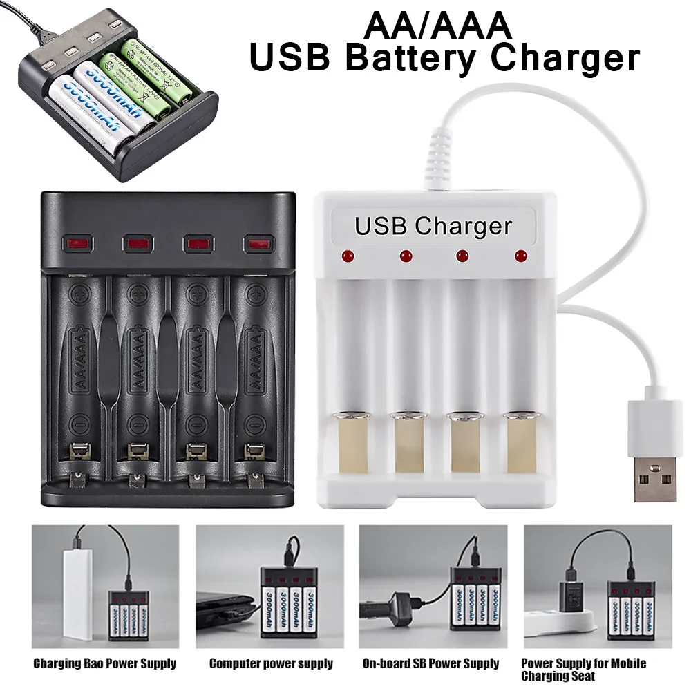 

Умное зарядное устройство с 4 USB-портами для аккумуляторов AA AAA
