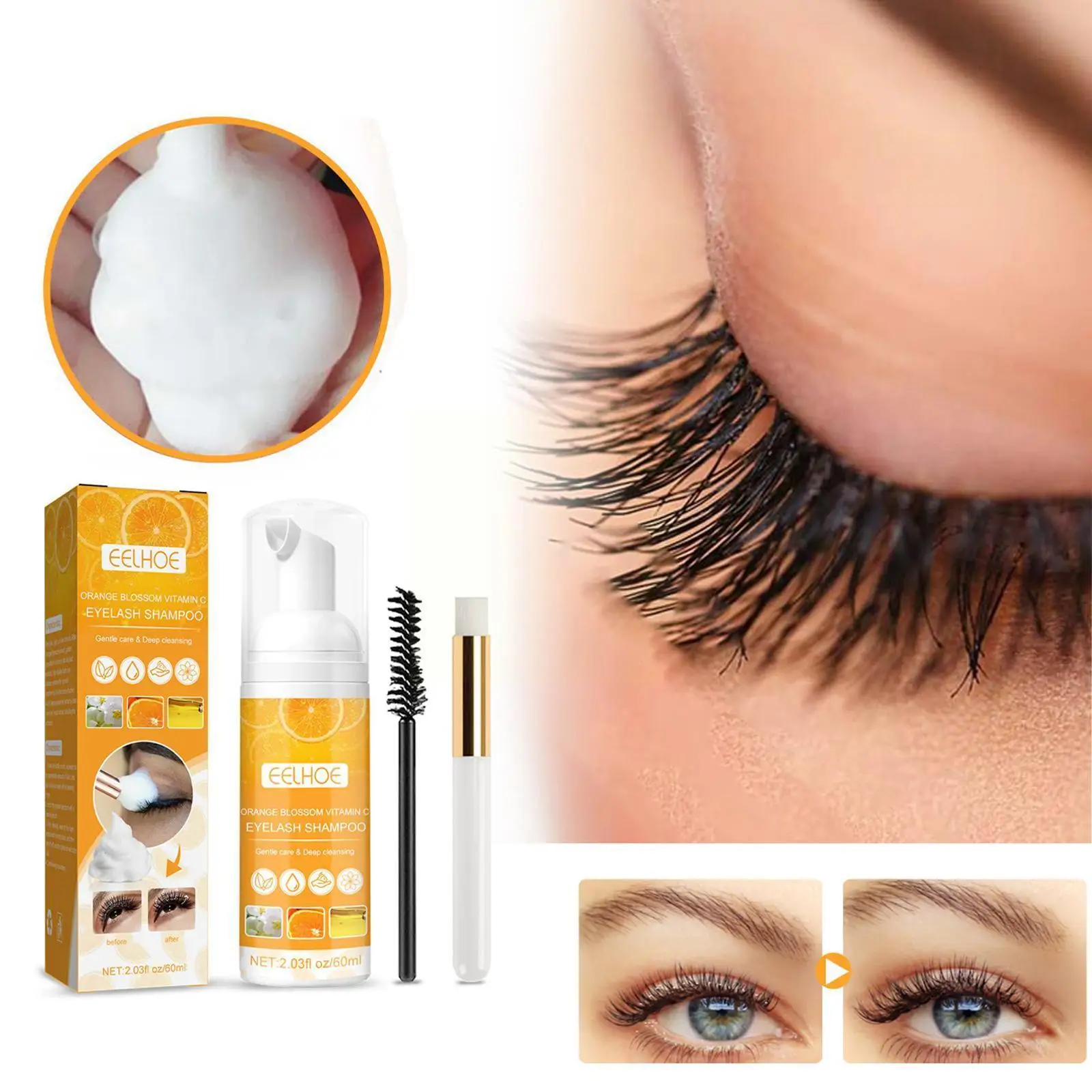 

60ml Eyelash Cleaning Foam Shampoo Pump Design Eye Supplies Mousse Eye Lashes Makeup Cleanser Cleansing Lash J5N4