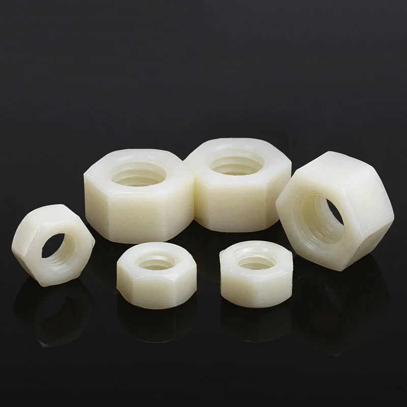 10Pcs Grade 4.8 Hexagon Nut M2 M2.5 M3 M4 M5 M6 M8 M10 M12 M14 M16 M18 M20 White Insulation Plastic Nylon Hex Nut For Bolt Screw