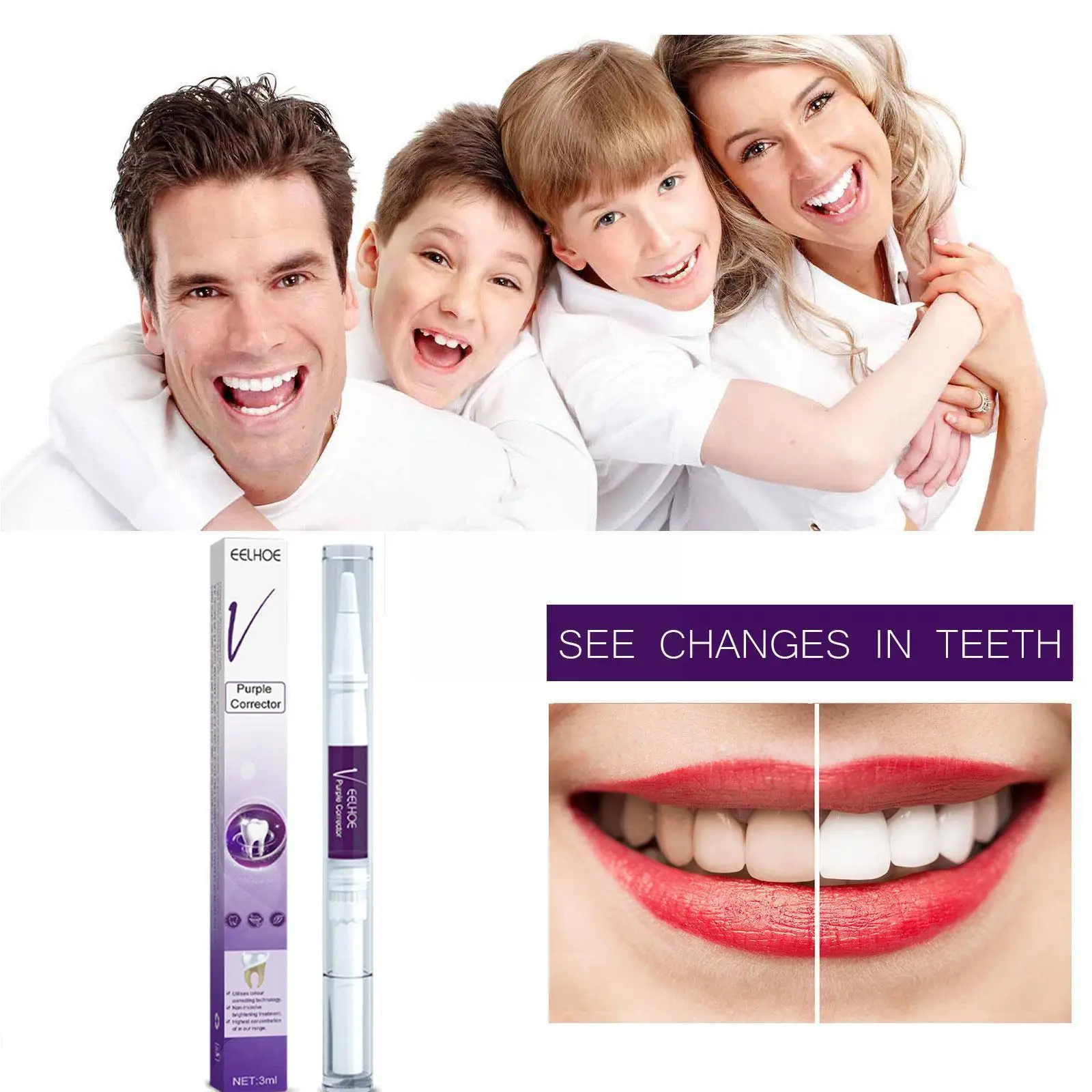 

Teeth Whitening Toothpaste Teeth Clean Enamel Repair Stains Whitening Breath Colour Pen Purple Fresh Remove Corrector Teeth J3H6