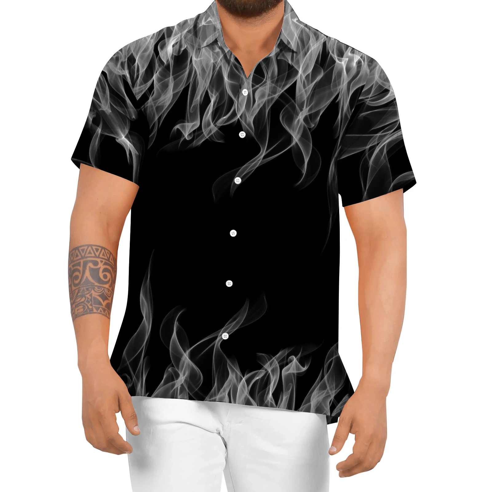

Гавайская рубашка мужская с эффектом пламени, модная однобортная футболка с 3D принтом и коротким рукавом, с лацканами, лето 2022