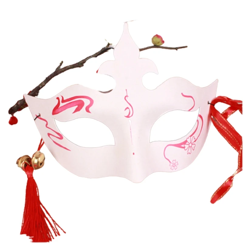 

Japanese Hand-Painted Kabuki Kitsune Fox Mask Mask Japanese Anime Cosplay Halloween Party Costume with Elastic Strap