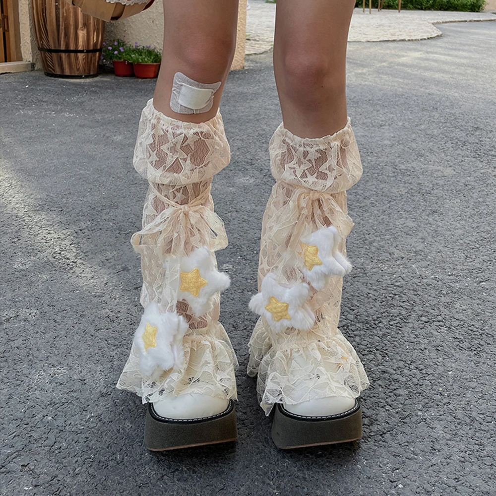 

Y2k Sweet Lace Leg Cover Cover Plush Star Lolita Love Cute Lace Summer Thin Stockings Leg Warmers Japanese JK Accessories Sock