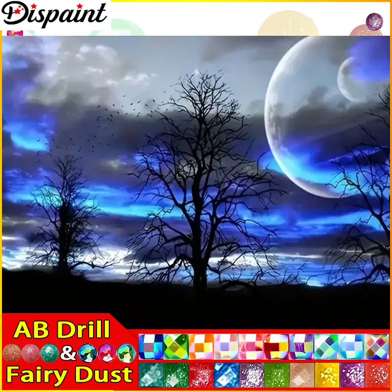 Dispaint Fairy Dust AB Полная Алмазная Вышивка &quotДерево Луна&quot Картина Крестом Узоры