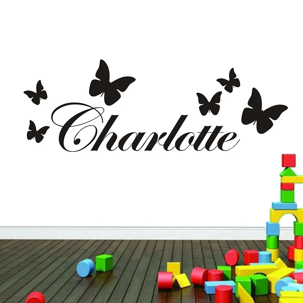 

Custom Any Name Butterfly Art Wall Decal Vinyl Wall Sticker Free Shipping Kids Room Art Decorative Wall Mural Size 60x20CM