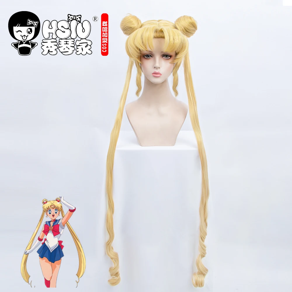 

Tsukino Usagi cosplay wig Blonde Double Ponytail Long Curly Give away brand wig net