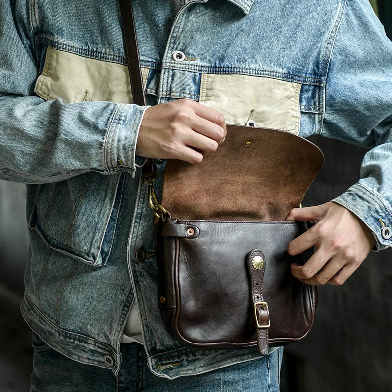 Top quality genuine leather men's shoulder bag fashion designer luxury outdoor travel first layer cowhide teens crossbody bag