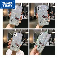 takara tomy hello kitty for iphone13 13 pro 13 pro max full diamond silver case for iphone 12 12 promax phone accessories cover