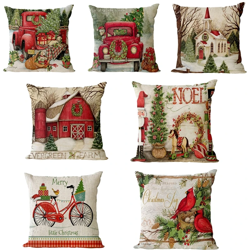 

Рождественская наволочка для подушки, льняная наволочка для диванной подушки, Современная декоративная наволочка для рождественской и нов...