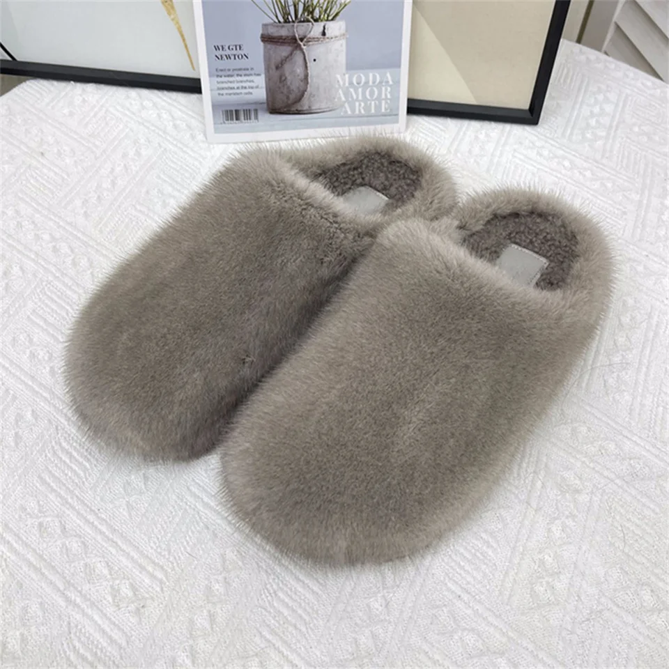 Зимняя женская обувь роскошные норковые тапочки Muller на шерстяной подошве мягкие