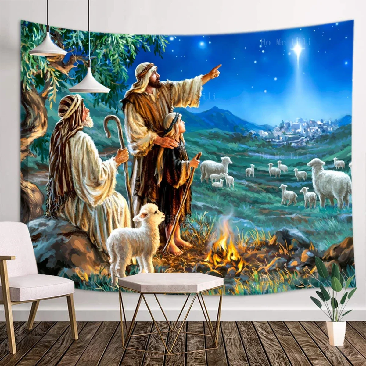 Три овчарки отправляются к их флока овец и ягнят во время накладной The Bright Star Of