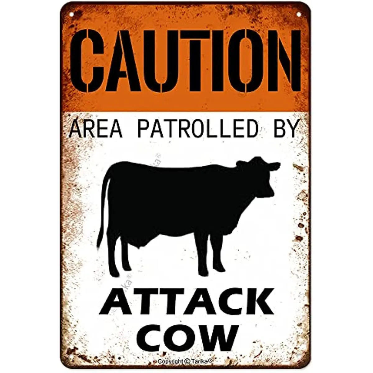 

Caution Area Patrolled by Attack Cow Iron Poster Painting Tin Sign Vintage Wall Decor Cafe Bar Pub Home Beer Decoration Crafts