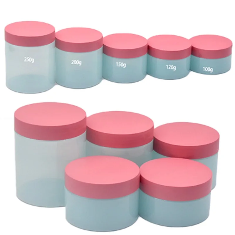 

Packing Empty Plastic Cosmetic Bottle Clear Blue Jar 100g 120g 150g 200g 250g Portable Refillable Packaging Container 24Pieces