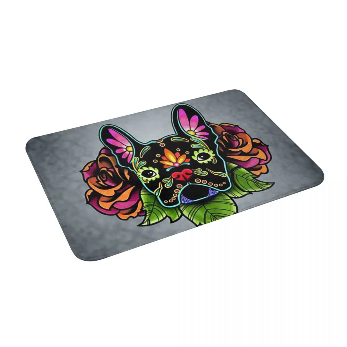 

Day Of The Dead French Bulldog Bath Door Floor Mat Anti-slip Rug Carpet Entrance LivingRoom Home Kitchen Washable Velvet Bedroom