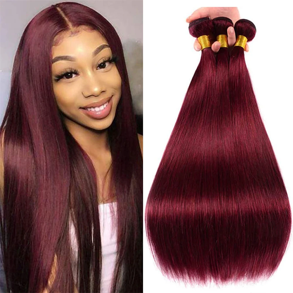 

10A Straight Human Hair Burgundy Bundles Human Hair Brazilian Remy Hair 99j Bundles 100% Unprocessed Hair Wine Red Straight