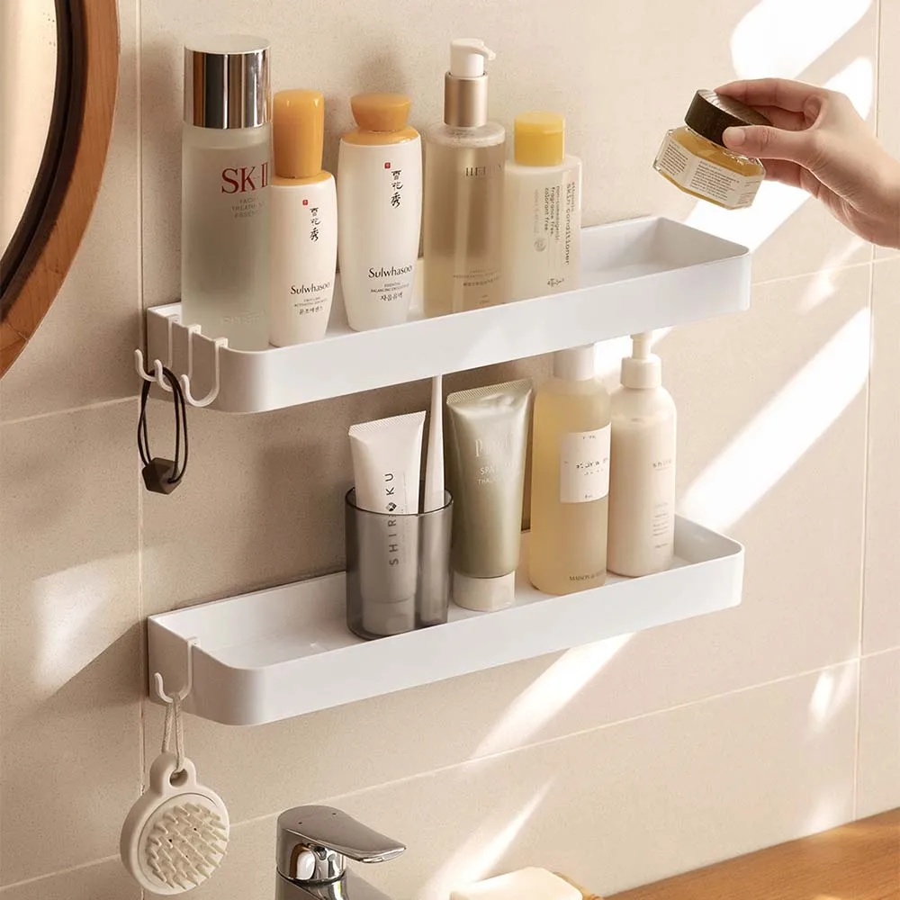 

1 шт. полка для ванной комнаты, настенные пластиковые полки для душа без перфорации, стеллаж для хранения туалетного столика, держатель для ш...