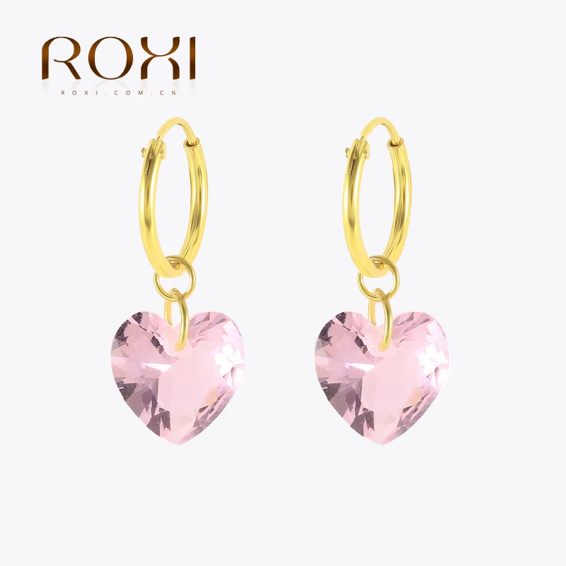 

ROXI Drop Crystal Hoop Earrings For Women 925 Sterling Silver Earring Jewelry Pendientes Plata 925 Fruit Lock Rivets Star Cross