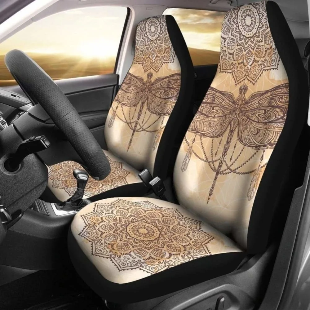 

Mandala Boho Dragonfly Car Seat Covers Gift Idea Pack of 2 Universal Front Seat Protective Cover