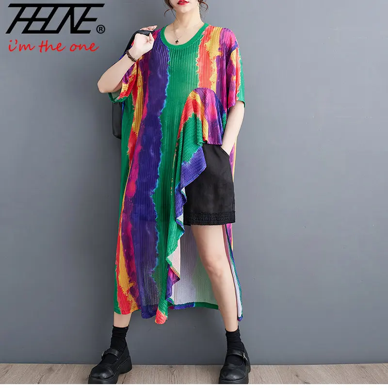 

Женское длинное платье с принтом, повседневное свободное асимметричное платье большого размера в Корейском стиле, лето