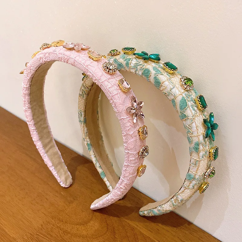 

Colorful Gem Baroque Headbands For Women Diamond Hair Accessories Pearl Headband for Girls Crown Flower Hairbands Head Wrap