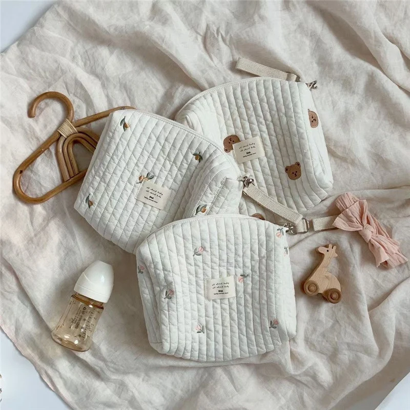 

Mommy Single Shoulder Bag Zipper Embroidery Cute Creamy Color Mom Bag Outing Baby Stroller Diaper Bags