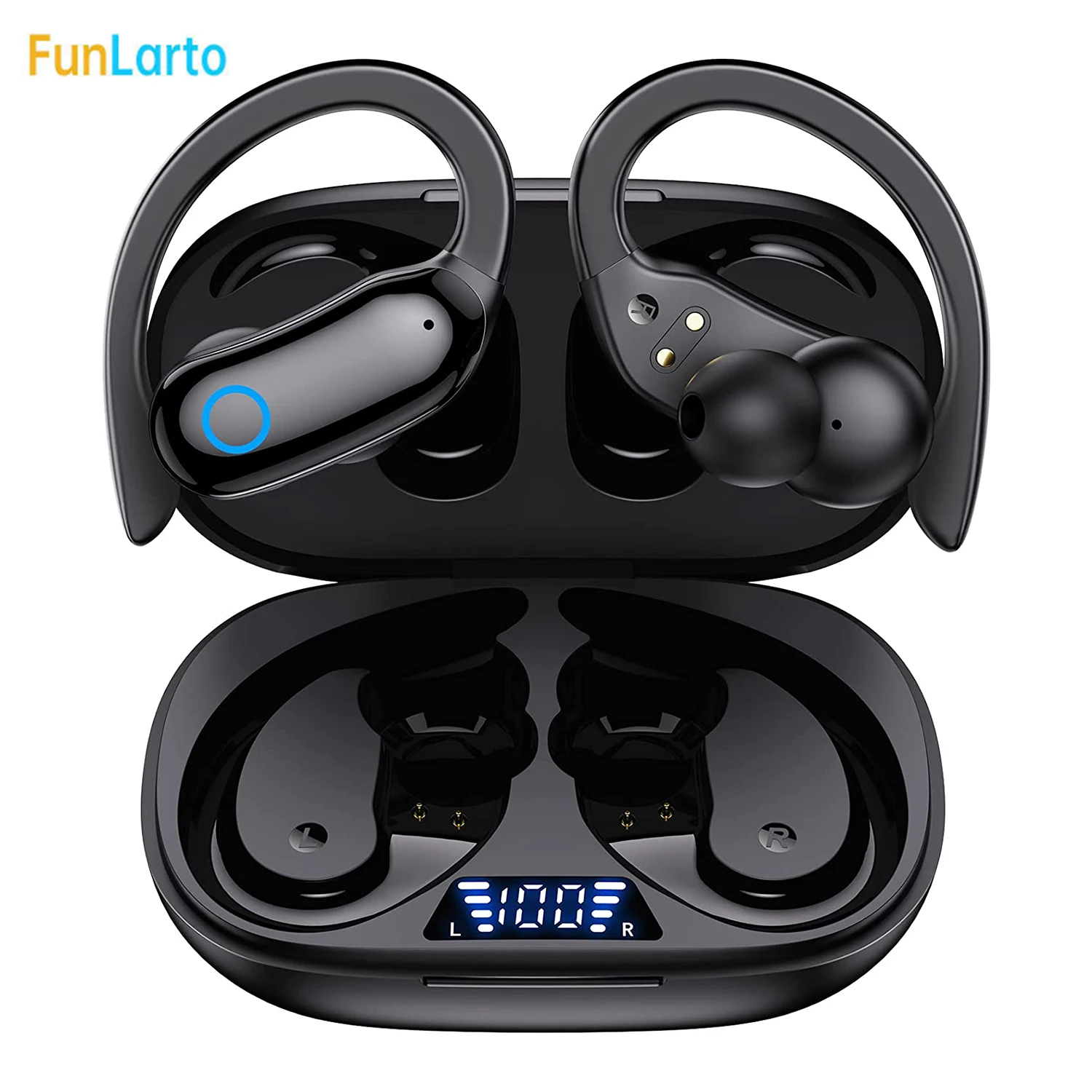 

Bluetooth Headphones Wireless Earbuds 48hrs Playback IPX7 Waterproof Earphones Over-Ear Stereo Bass Headset with Earhooks Mics