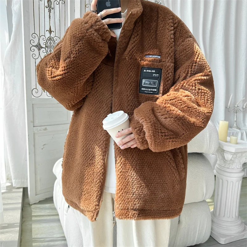 

Hybskr Lamb Woolen Cotton Padded Men's Parkas Thicken Warm Letter Graphic Male Winter Coats Stand Collar Oversize 5XL Jackets