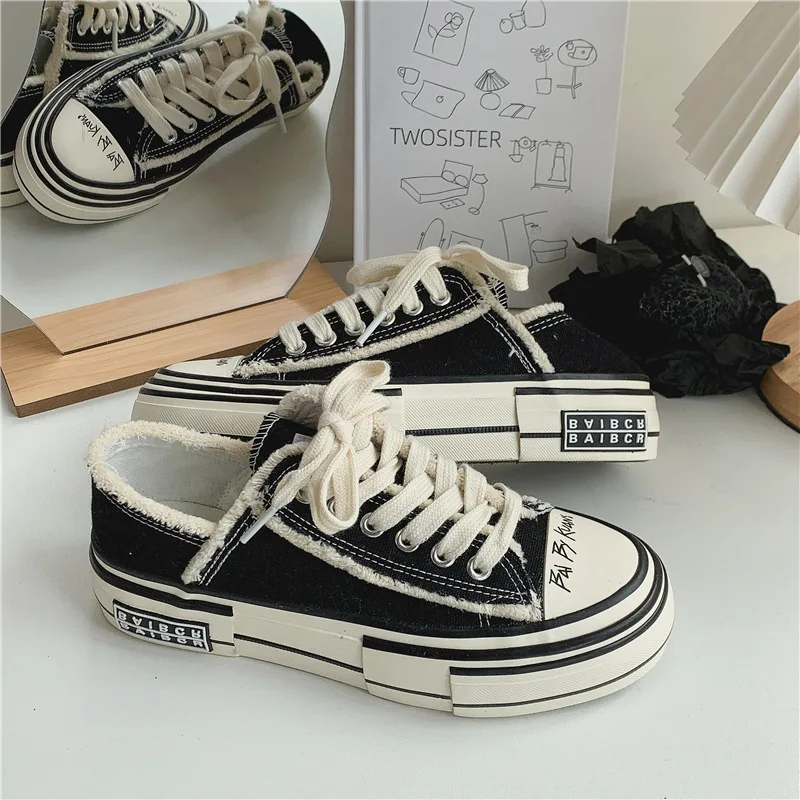 

Women Canvas Shoes Thick-soled Big Toe Casual Shoes Ins Wind Korean Version of Ulzzang Board Shoes All-match Women Sneakers