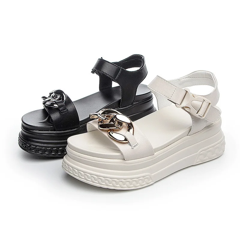 

Genuine Leather 11cm Platform Sandals Wedge Shoes Summer for Women Open Toe Sandals Beach Shoes Summer Women Fashion Slide