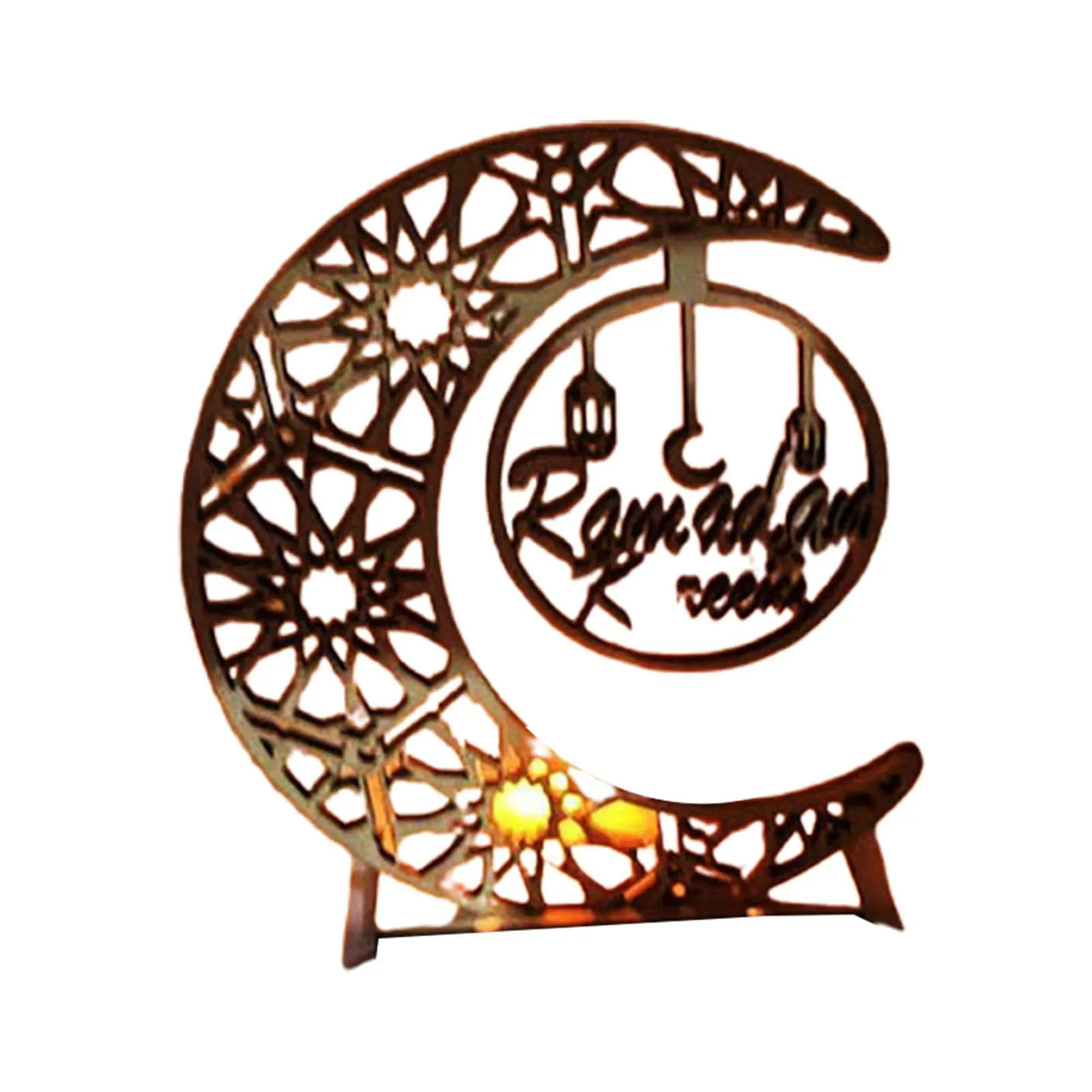 

Wooden Moon Moonlight Ornaments 15*15*4cm Bedside Lamp DIY Decoration Exquisite For Muslim Eid Home Khaki Party